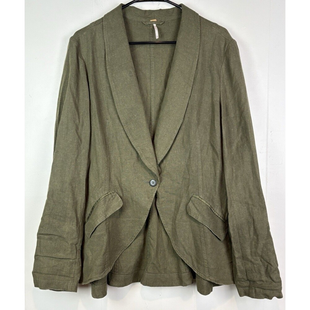 Olive Green Women's Linen Blazer Jacket Size Large